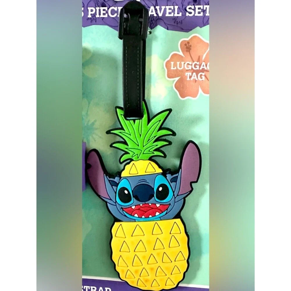Disney Stitch 3-Piece Travel Set Passport Holder Luggage Tag Strap Tropical - Picture 4 of 5